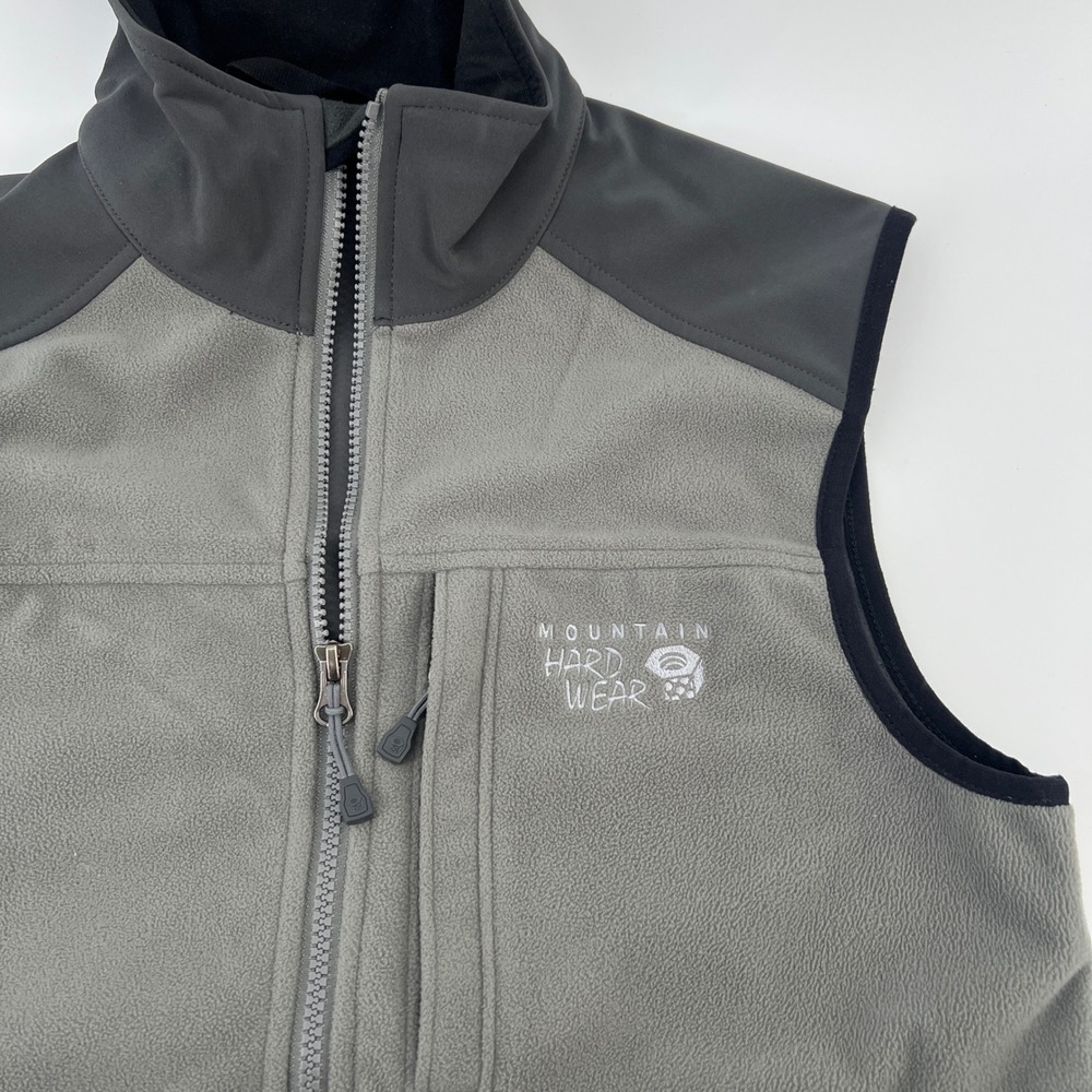 Mountain Hardwear Mens Small Fleece Vest Grey Full Zip Softshell Overlay